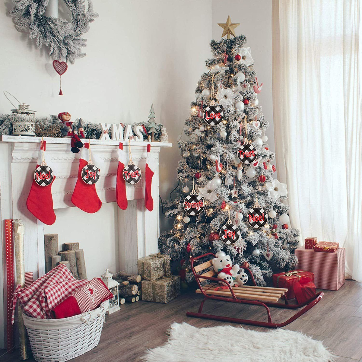 24 Piezas De Navidad Deseos Árbol Ornamento De Búfalo Tela E