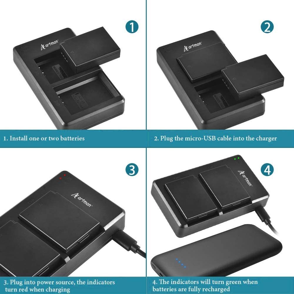 Artman - Lote De 2 Baterias Lp-e10 Y Cargador De Bateria Cám