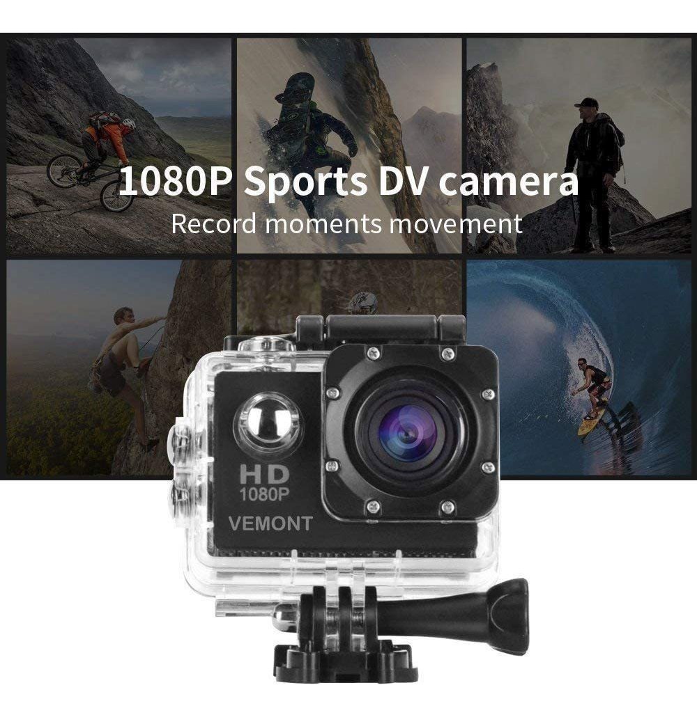 Cámara De Acción Vemont 1080p 12mp Cámara Deportiva Completa