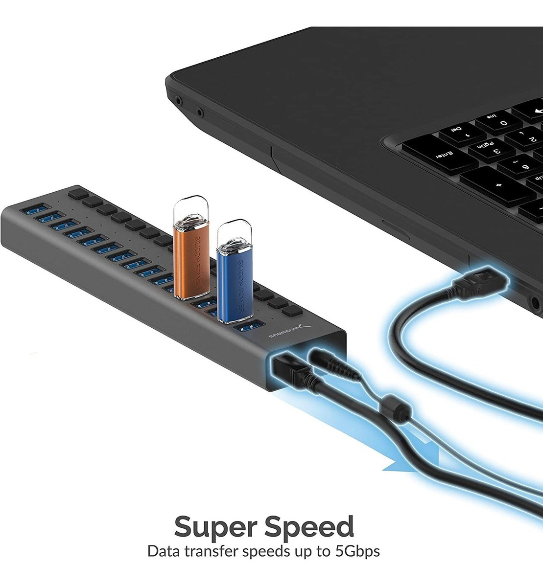 Sabrent Hub De Datos Y Cargador Usb 3.0 De 16 Puertos Con In