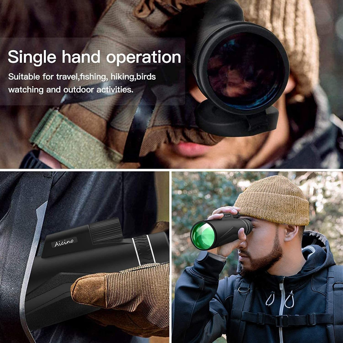 Telescopio Monocular Aicino - 12 X 50 Alta Definición Con So