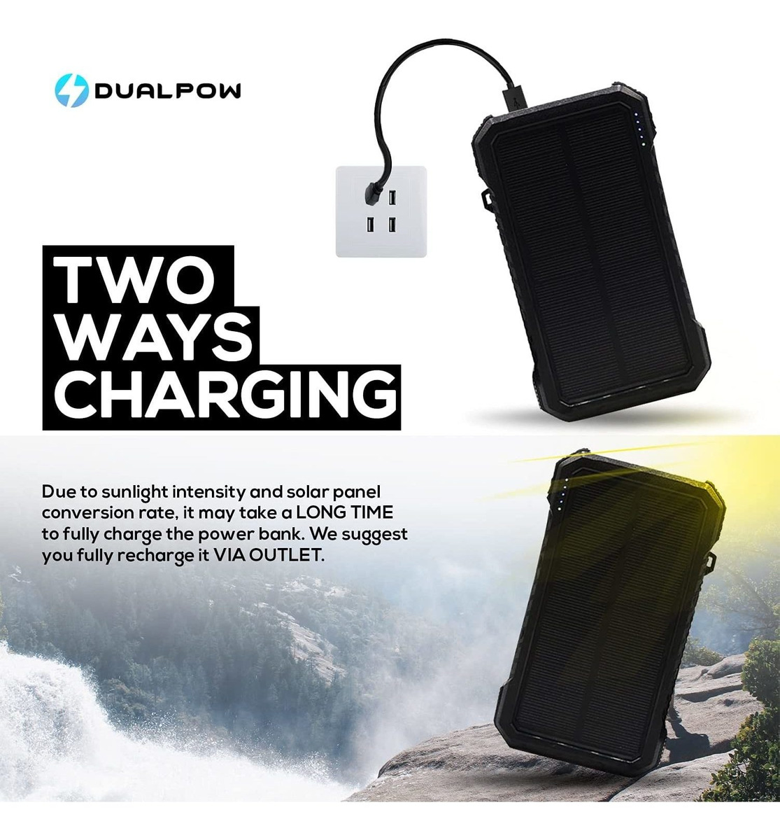 Cargador Solar 30.000mah, Dualpow 3.5a Carga Rápida 4 Salida
