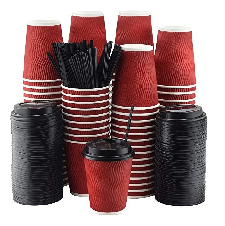 Nyhi - Juego De 100 Vasos De Papel Desechables Con Tapas Neg