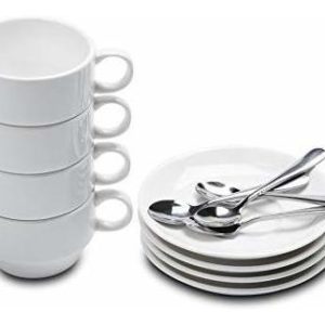 Aozita Espresso Tazas Y Platos Con Café Express De Cucharas,