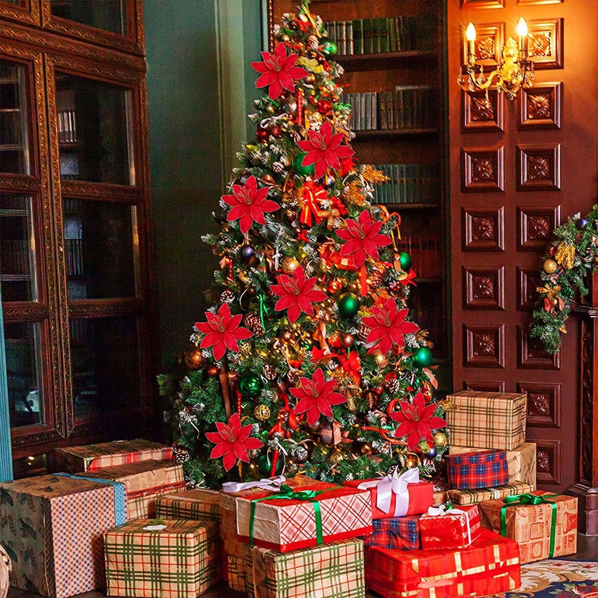 6 Piezas Preferidos De Navidad Red Velvet Artificial Poinset