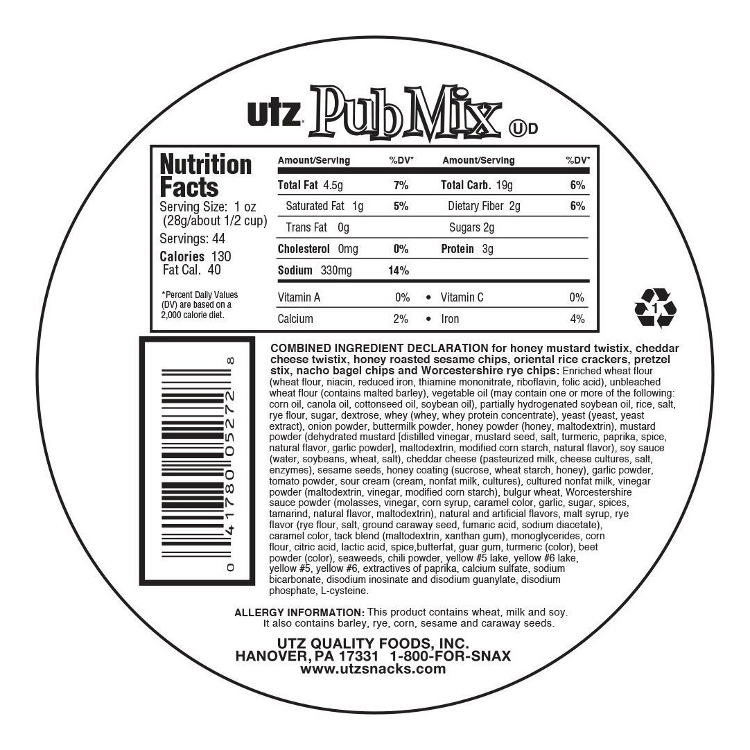 Utz Bar Mix, 44 Oz Barril