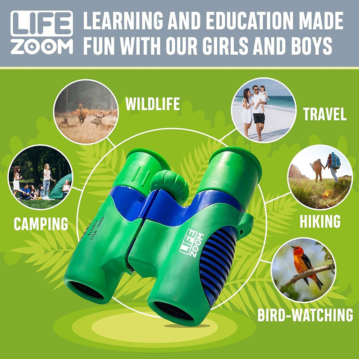 Prismáticos Y Brújula Para Niños, 8 X 21 Compactos Para Niño