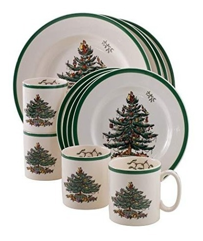 Spode Del Árbol De Navidad De 12 Piezas De Vajilla, Servicio