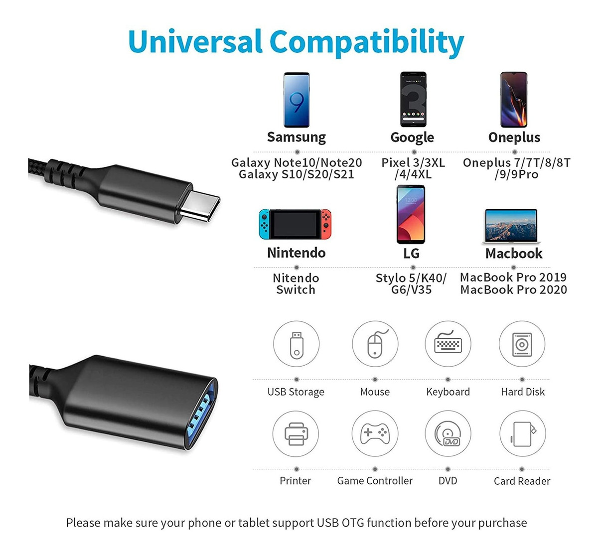 Adaptador Usb C Otg, Usb C A Usb Para Samsung Galaxy S9/s10/