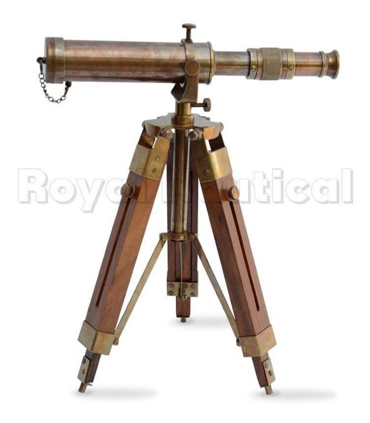 Telescopio Antiguo De Latón Náutico Spyglass Con Soporte De