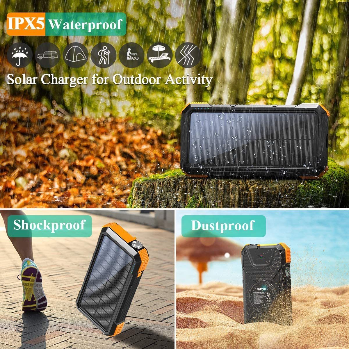 Blavor - Cargador Portátil Solar De 18w, Qc 3.0, Cargador In