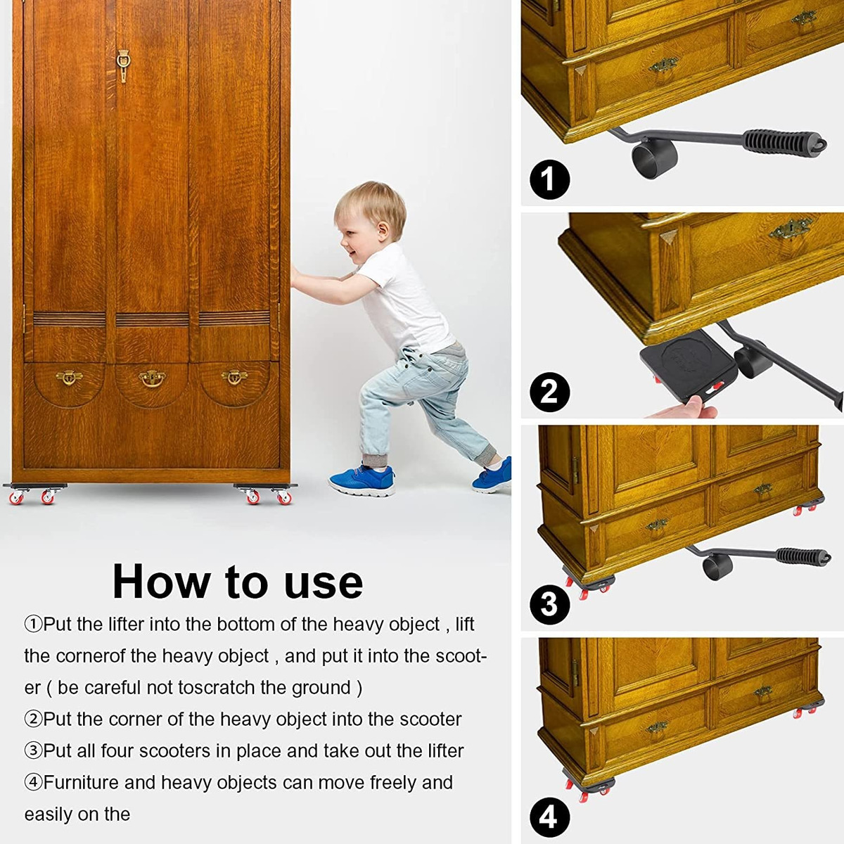 Muebles Dolly 4 Ruedas, Ir Dolly Con Caster Y Elevador, Moto