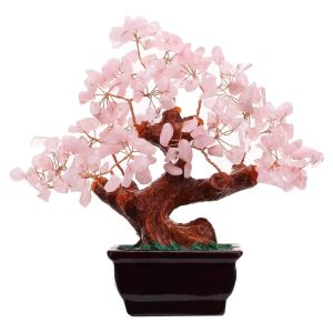 Bonsai Decorativo Feng Shui De Cristal De Cuarzo Rosa Natura