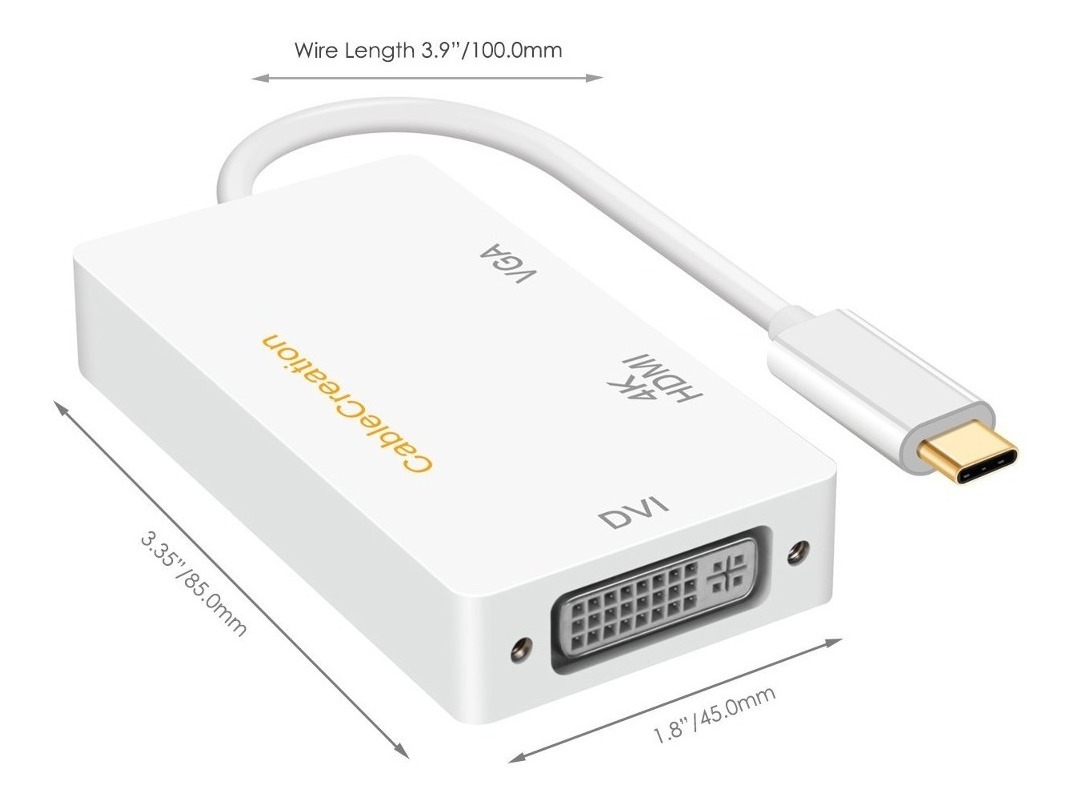Cablecreation 3 En 1 Usb-p Tipo C Macho A Dvi (dp Modo Alt)