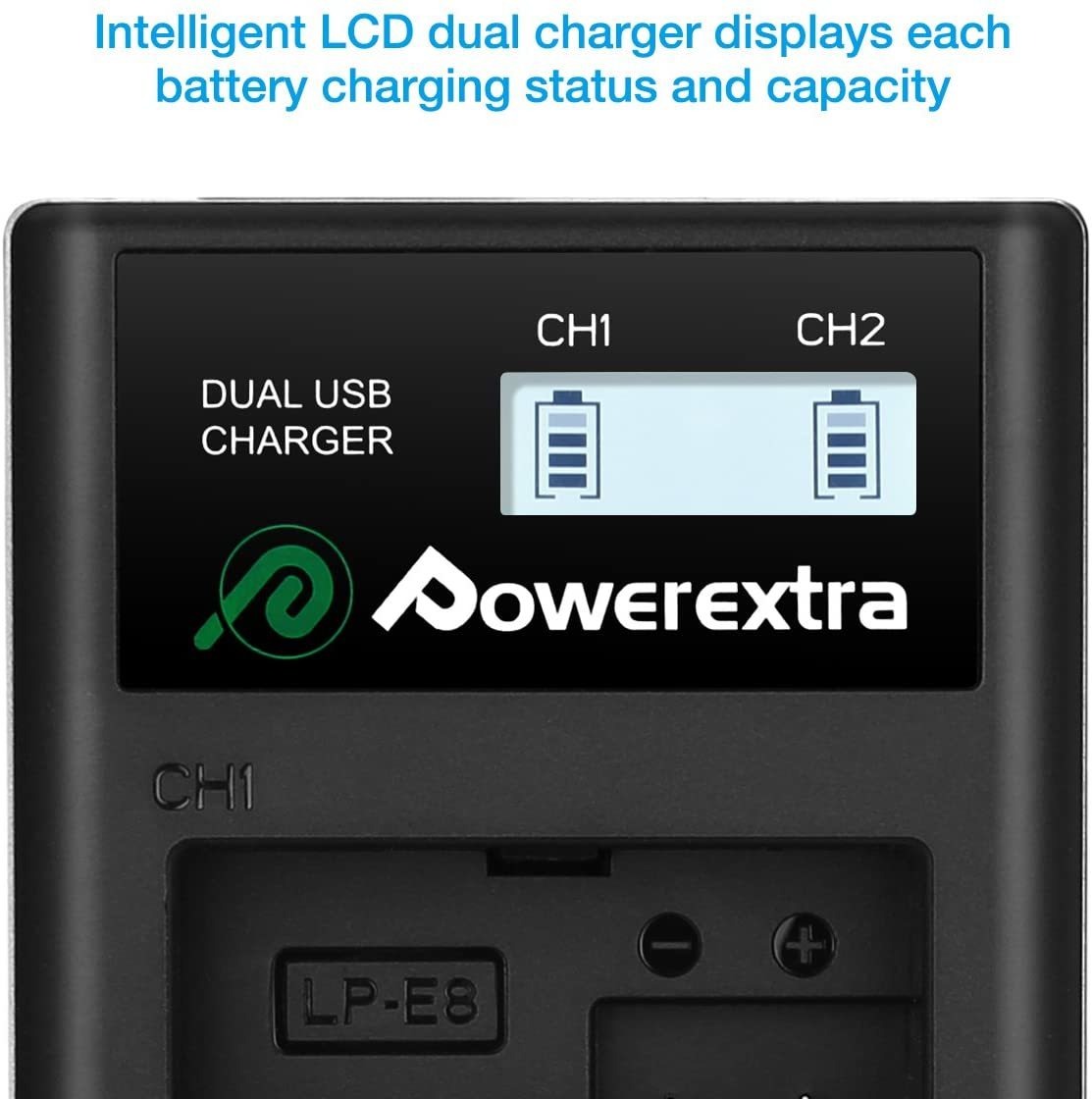 Powerextra 2 Unidades De Repuesto Canon Lp-e8 Batería Y Pant