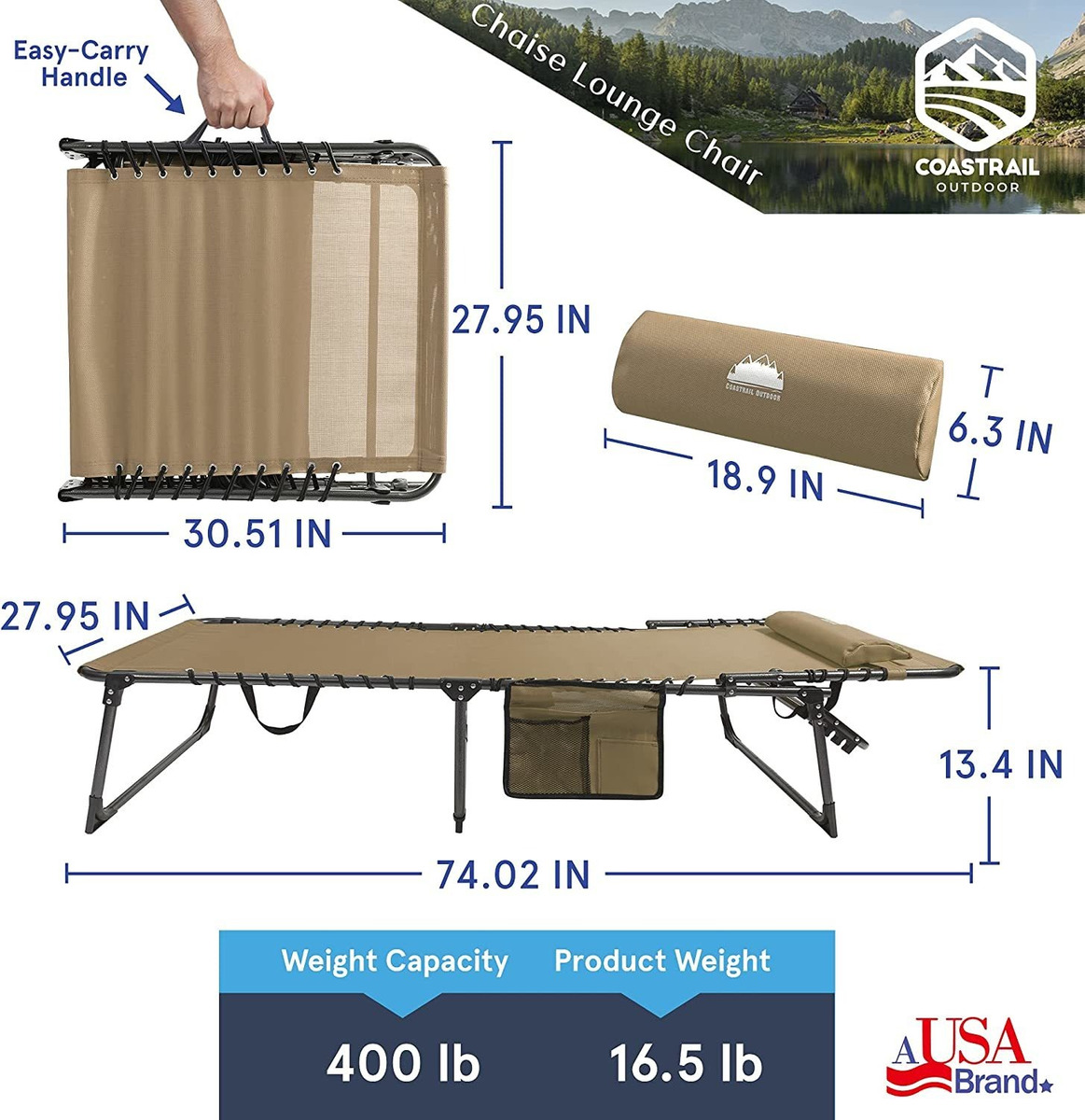 Coastrail - Sillón Reclinable Plegable Para Exterior, 4 Posi