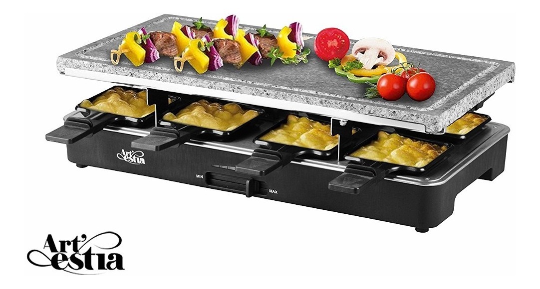 Artestia Eléctrico Raclette Grill Con Dos Placas Superiores