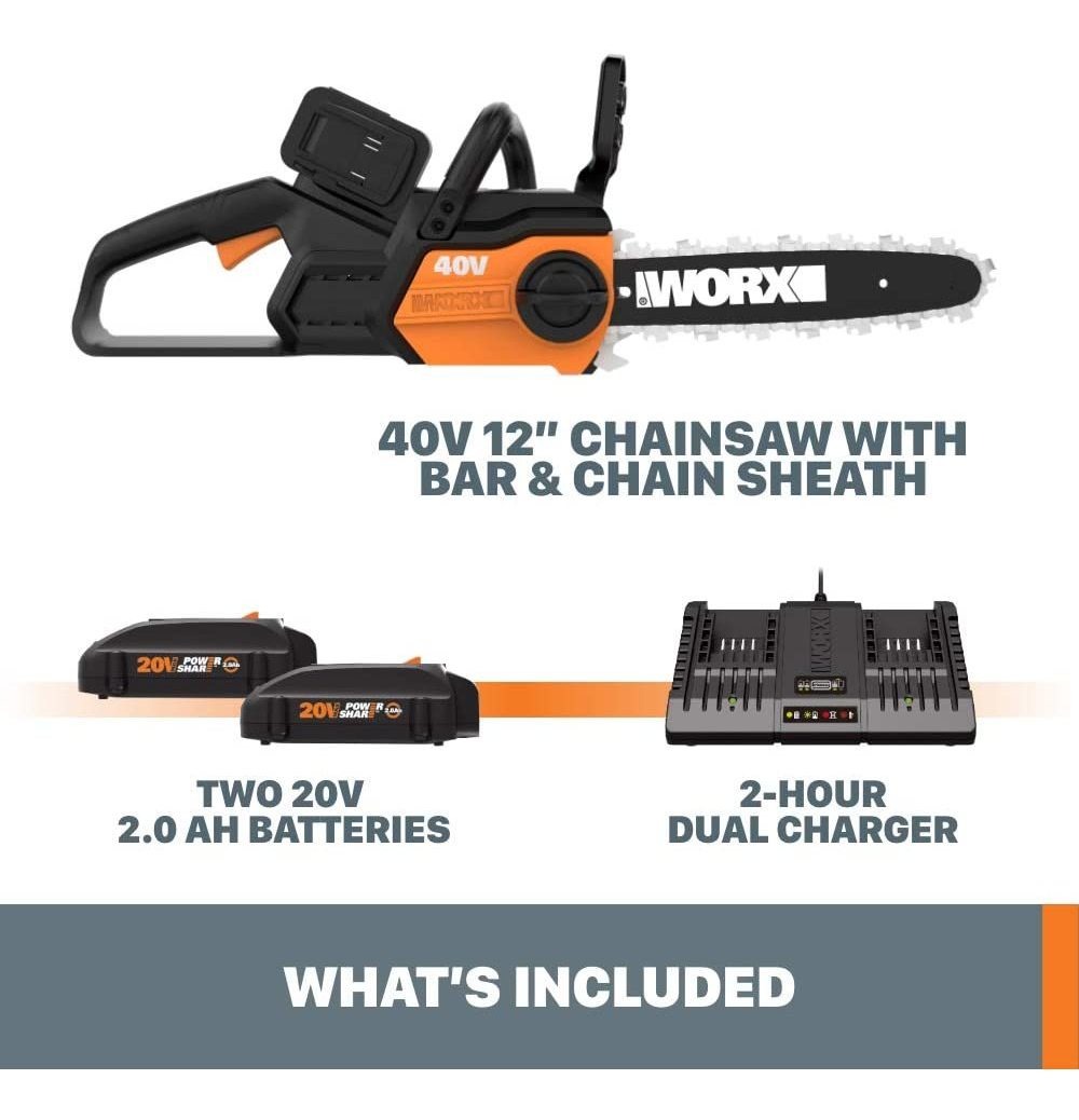 Worx Wg381 40v Power Share 12 Inalámbrico Motosierra Con Au