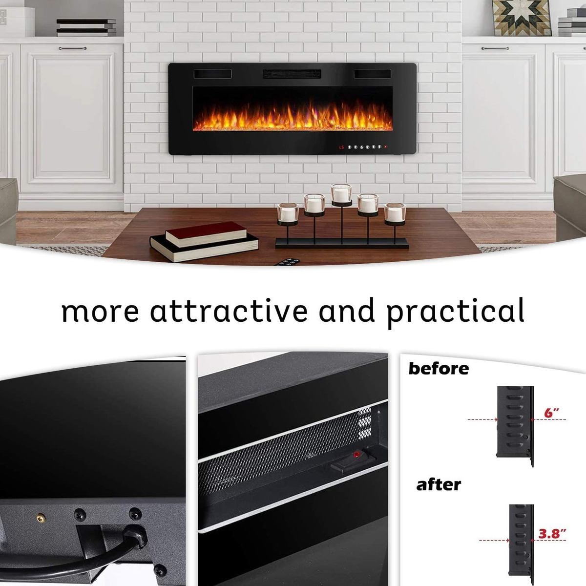 Bossin Chimenea Lineal Ultrafina Y Silenciosa De 50 Pulgadas