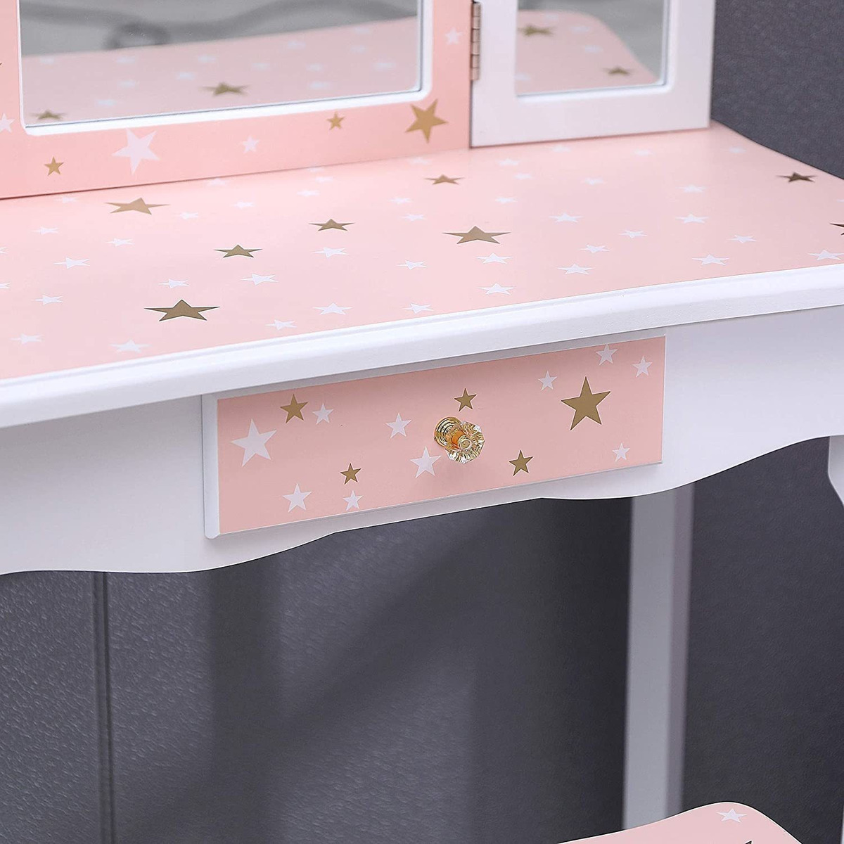 Nromant - Juego De Tocador Para Niños Y Sillas Con Espejo Y