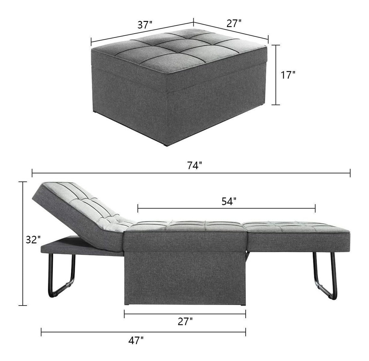 Vonanda Sofá Cama, Silla Convertible 4 En 1, Multifuncional,