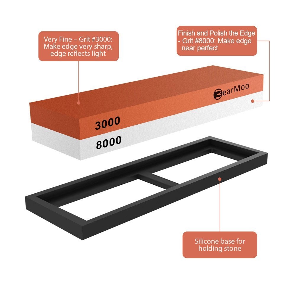 Bearmoo Whetstone 2-in-1 Piedra De Afilar 3000/8000 Grit Wat