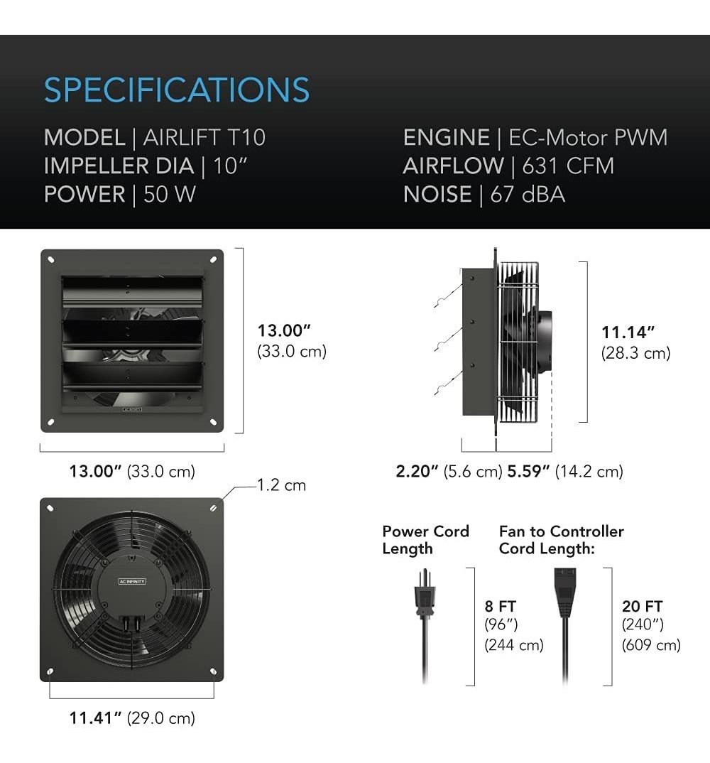Ac Infinity Airlift T10 Ventilador Extractor De 10 Pulgada