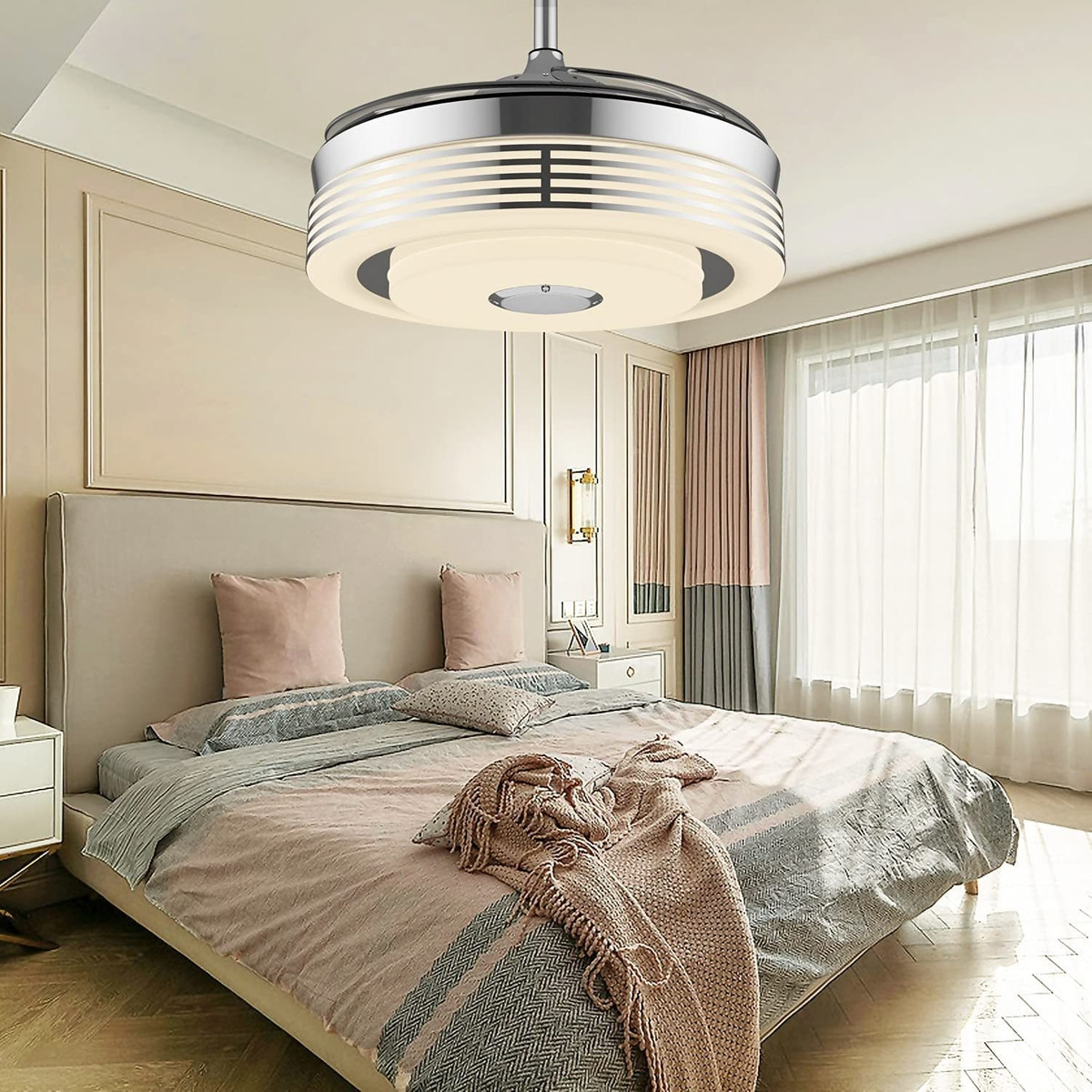 Ventilador De Techo Retráctil De 42 Pulgadas Y Altavoz Bluet