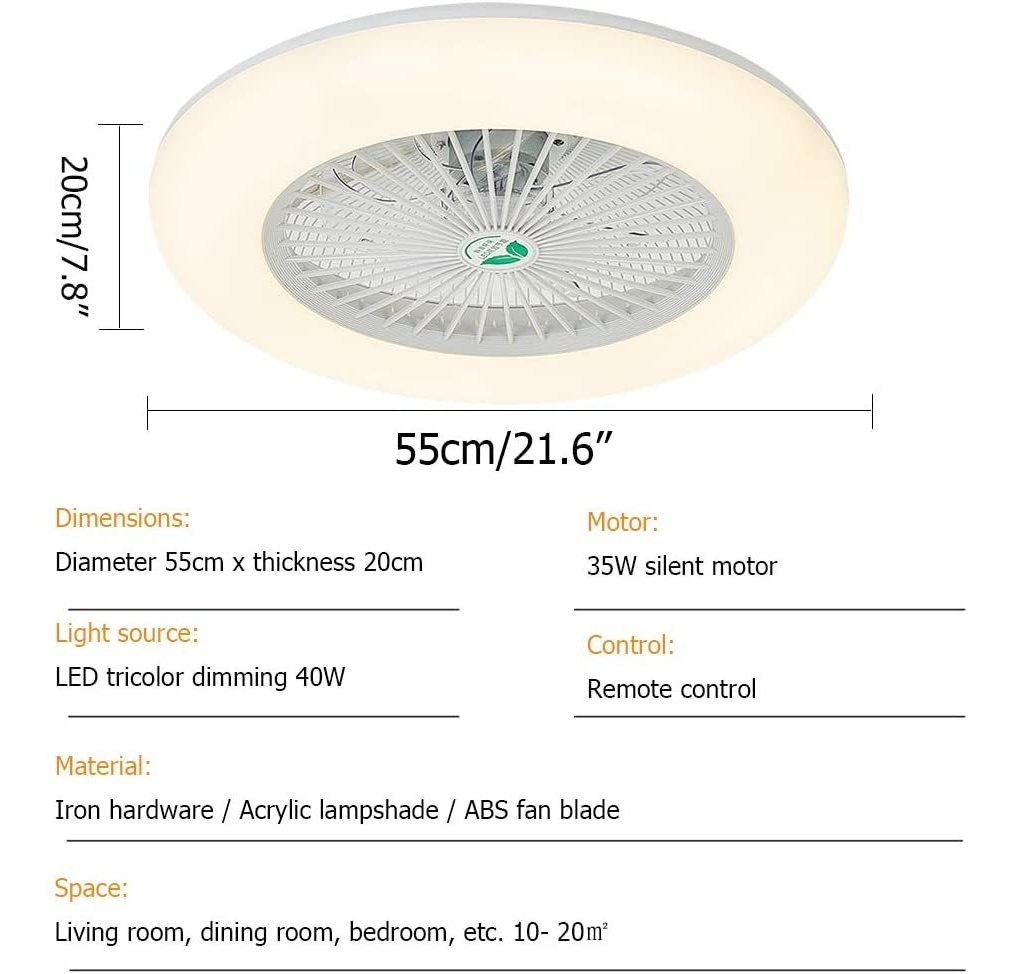 Ventilador De Techo Con Luces, 22 Pulgadas, Luz Led De Perfi