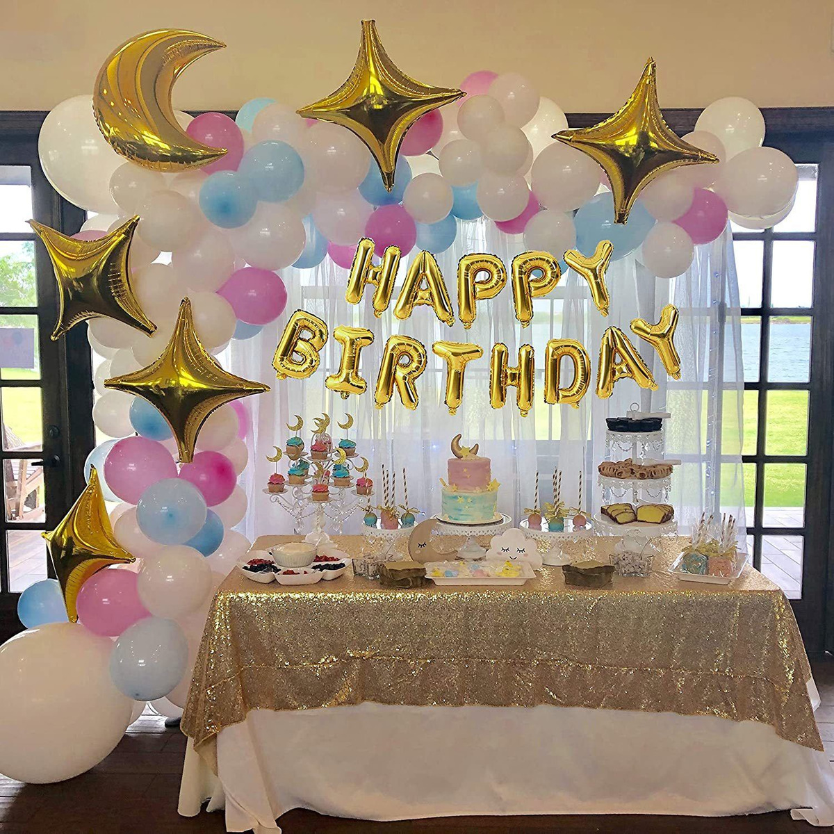 Aekopwera Rosa Del Cumpleaños Decoraciones Azules Conjunto C