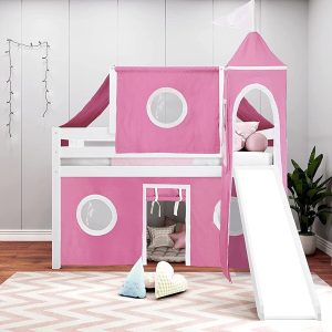 Jackpot! Princess – Cama Baja Con Tobogán Rosa Y Blanco Para