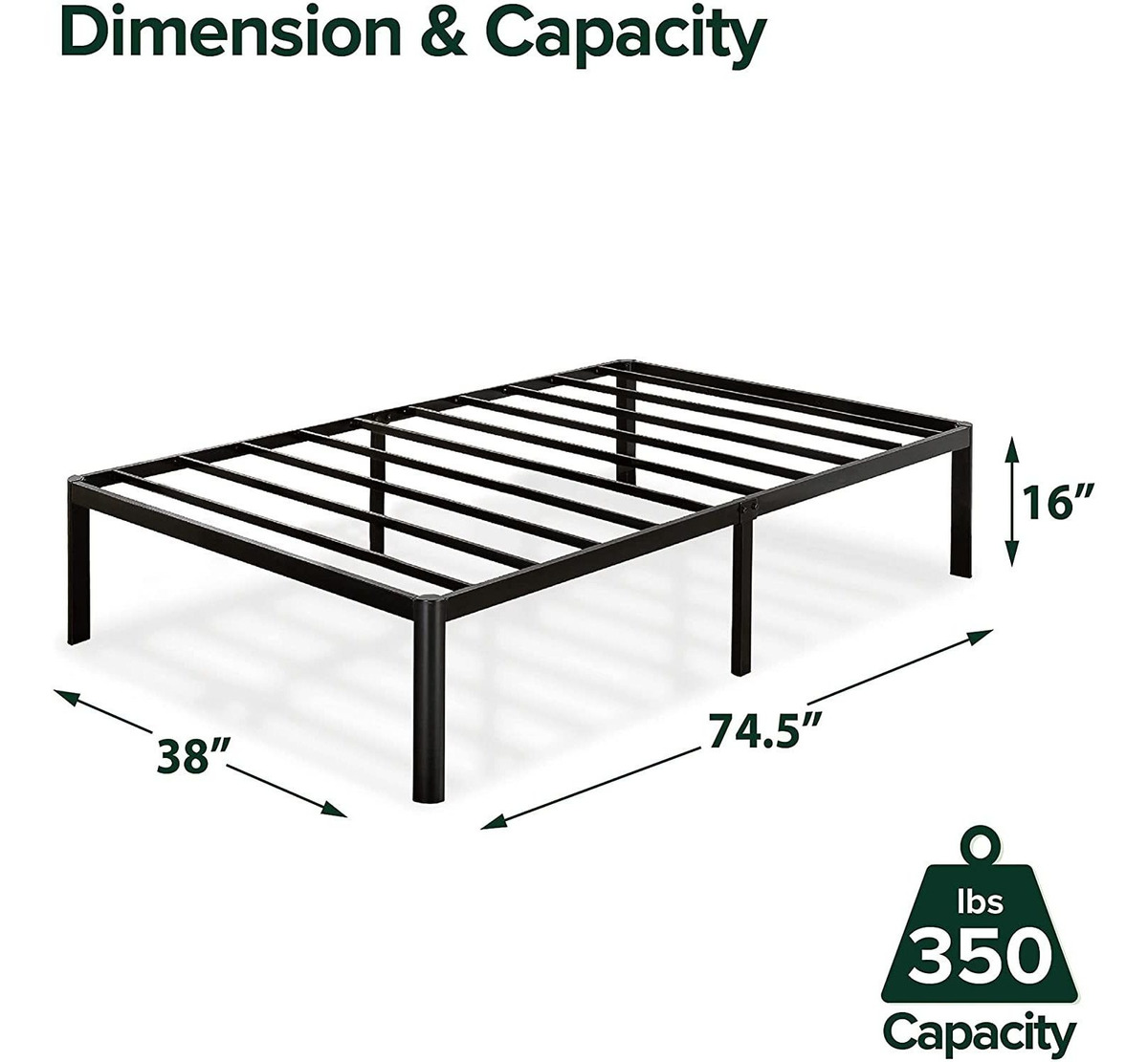 Zinus - Estructura De Cama, Plataforma De Metal De 16 Pulgad