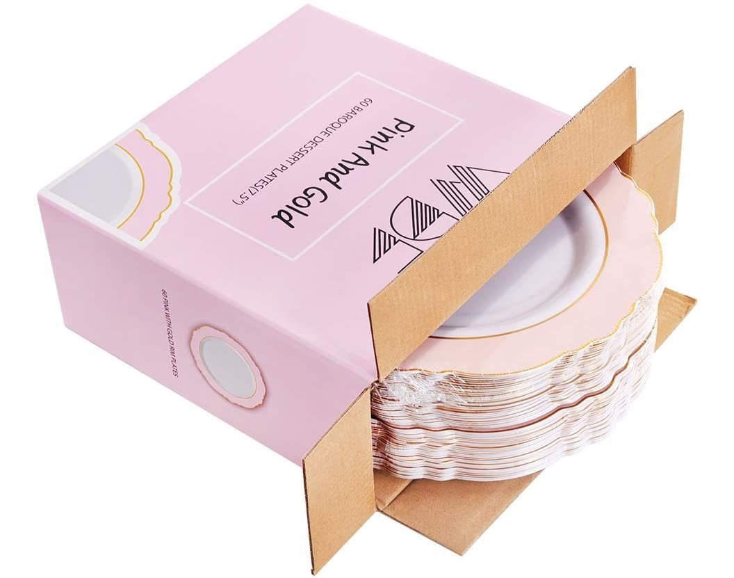 Wdf - 60 Platos De Plástico De Color Rosa Barroco, Párrafo P