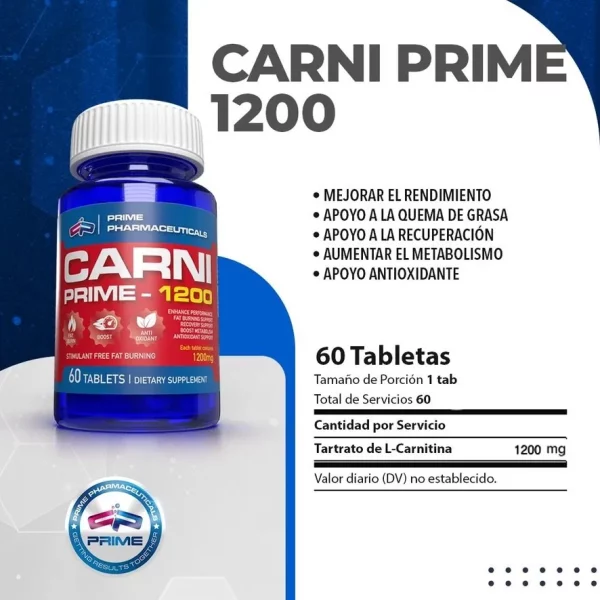 Carni-Prime 1200mg de Prime - Rendimiento y Quema de Grasa Optimizados