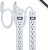 GE Regleta de alimentación de 6 salidas, paquete de 2, cable de extensión de 2 pies, enchufe resistente, conectado a tierra, disyuntor integrado, 3 clavijas, montaje en pared, listado UL, blanco, 14833